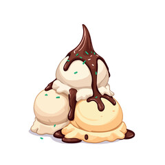 Vsai ice cream scoops stacked and dripping with chocolate sauce