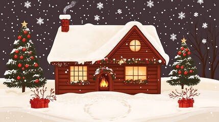 Fototapeta premium Cozy Snow Cabin with Christmas Eve.