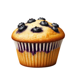 Homemade blueberry muffin with plump blueberries and a golden brown top ideal for breakfast or afternoon snack time isolated on transparent background..