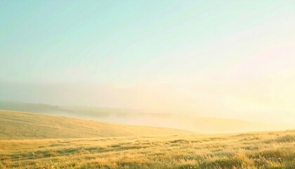 Obraz premium Morning sunrise over serene grasslands nature photography rural landscape tranquil environment wide-angle view peaceful atmosphere