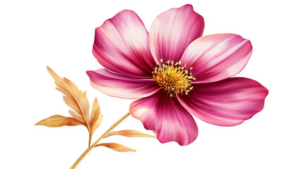 Vibrant Pink Cosmos Flower with Golden Glitter Accents and Detailed Petals