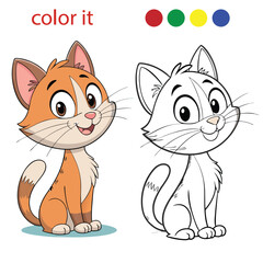 Cute Cartoon Cat Coloring Pages for Kids | Adorable Playful Kitten Line Art with White Background | Printable Vector Outline for Children’s Activity Book