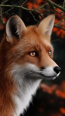 Fototapeta premium Fox Portrait in Autumn Woods with Orange Leaves