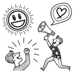 Vector Line Art Icon Set of Monochrome Positivity