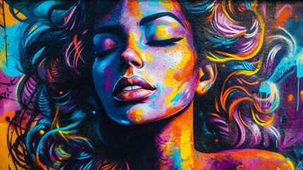 Vibrant street art portrait of a woman