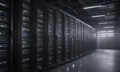 Gleaming server racks in a secure, high-tech facility ,  rack,  cybersecurity