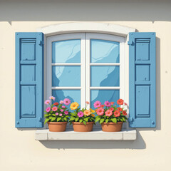 Charming Mediterranean Window with Colorful Flowers