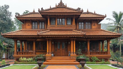 Fototapeta premium Magnificent Wooden Mansion: A Masterpiece of Asian Architecture