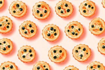 Obraz premium Tartlets Delight Seamless Pattern of Savory Mini Pies on Pink.