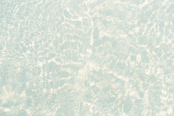 Blue water with ripples on the surface. Defocus blurred transparent blue colored clear calm water surface texture with splashes and bubbles. Water waves with shining pattern texture background.