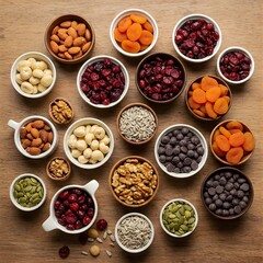 Neatly Separated Ingredients on Wooden Countertop Flat Lay
