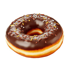 Tempting chocolate covered donut with sprinkles on top captured in a bright setting ideal for dessert enthusiasts isolated on transparent background..