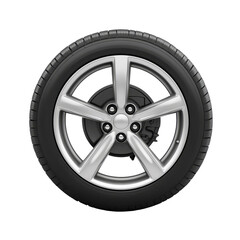Obraz premium Sleek car wheel design with metal rims and black tire isolated on a transparent background showcasing features, car wheel isolated on transparent