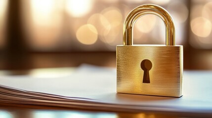 Golden Padlock on Papers with Blurred Background in Soft Light