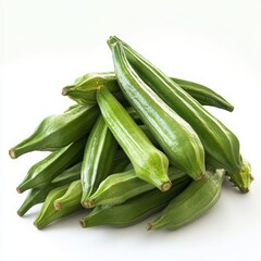 Fototapeta premium Pile of fresh okra pods isolated on a white background