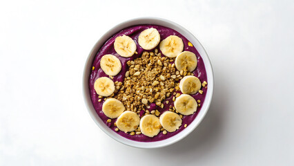 Super nature wellness bowl Super wellness bowl with nature inspired purple smoothie topped with banana and granola for health