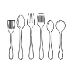 simple kitchen spoon sketch in black and white line art