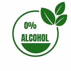 0% alcohol stamp, design, logo, label, tag, icon for advertising, marketing and promotion eco friendly label