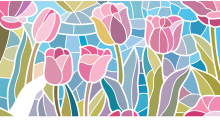 Stained glass floral design,  white border pattern, suitable for background, wallpaper and print materials.