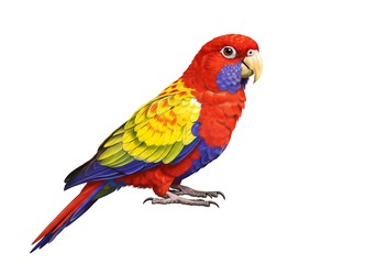 Obraz premium Vibrant Red Yellow Blue Parrot Bird Detailed Illustration Exotic Avian Wildlife Art Pet Image Fauna