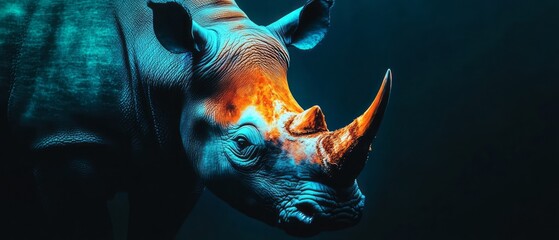 Striking close-up of a rhino with vibrant colors.