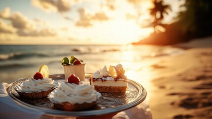 Delicious Desserts Served by the Beach at Sunset