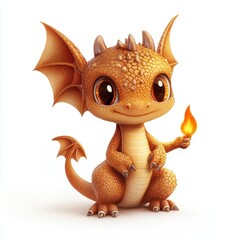 Cute Cartoon Dragon Character Holding a Flame in Its Hand