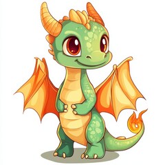 Cute Cartoon Dragon Character with Colorful Wings and Smile