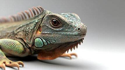 Obraz premium Closeup Iguana Head Portrait Against Light Gray Background