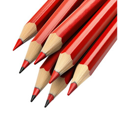 Vibrant collection of red pencils arranged neatly on a white background for art and creative projects isolated on transparent background..