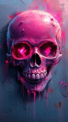Vivid Digital Skull Art with Neon Colors and Grunge Background