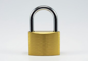 Naklejka premium Brass Padlock Security Metal Lock Closeup Image Strong Safe Key Gold Safety Closed Secure Symbol