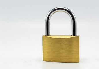 Fototapeta premium Brass Padlock Security Metal Lock Safety Device Sturdy Reliable Protection Key Gold Image Closed