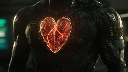 Futuristic Heart Design with Glowing Energy in Dark Environment