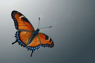 Obraz premium A colorful painted lady butterfly, a beautiful insect with bright wings, flies near a summer flower