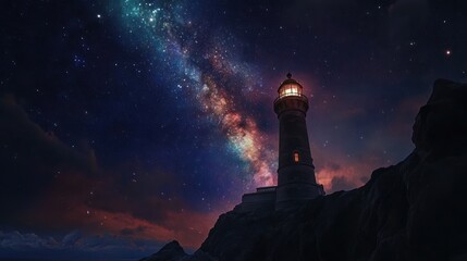 Coastal Lighthouse Milky Way Night Sky