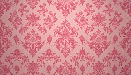 Seamless Pink Damask Pattern with Ornamental Floral Motifs for Wallpaper, Textile Prints, Home Decor, and Vintage-Style Interior Design
