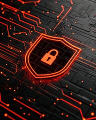 Cybersecurity Shield Icon with Circuit Board Background Design