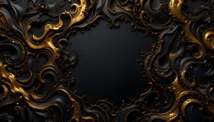 Black and Gold Texture Abstract Seamless Fractal Art Background for Creative Design and Desktop Wallpaper Decoration