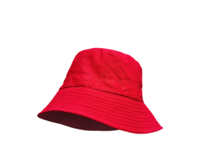 Red bucket hat PNG transparent.