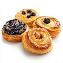 Fototapeta premium Freshly Baked Sweet Pastries with Blackberries and Chocolate Spread