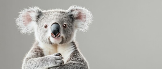 Close-up of a koala against a plain background.