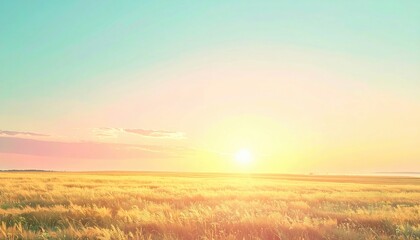 Fototapeta premium Sunrise over golden fields rural landscape nature photography serene environment wide angle view tranquility concept for seo impact