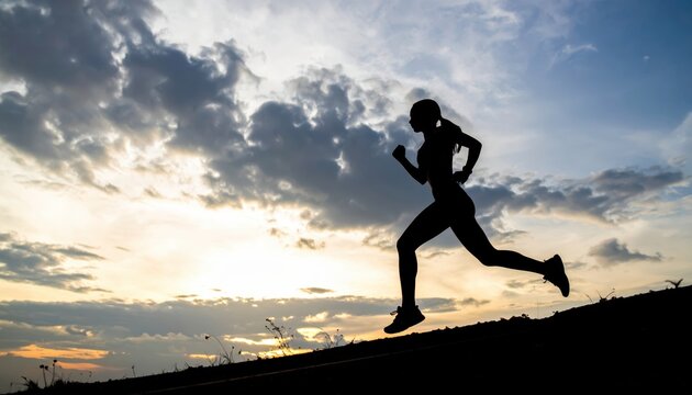 A silhouette of a runner against a dramatic sky, capturing the essence of movement and determination during sunset