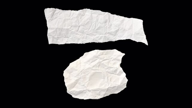 Handmade paper crumples and unfolds in a stop-motion. Textured, organic, ideal for backgrounds, design overlays, craft visuals, transparent alpha channel bg, Style 9- rectangle rough pieces