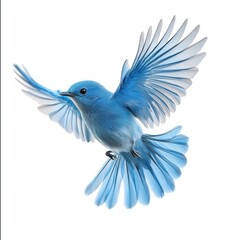 Fototapeta premium Vibrant Blue Bird in Flight Against White Background