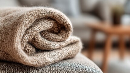 Soft Beige Wool Textile Close-Up on Cozy Furniture Setting