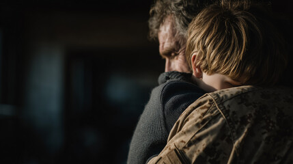 Obraz premium army veteran come home hug his child