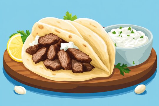 taco with meat and sauce on wooden board clip art preview