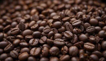 Fototapeta premium Coffee Beans Closeup on Dark Background for Rich, Warm, and Inviting Visuals